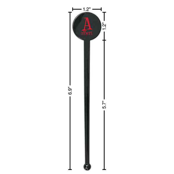 Name & Initial Black Plastic 7" Stir Stick - Round - Dimensions