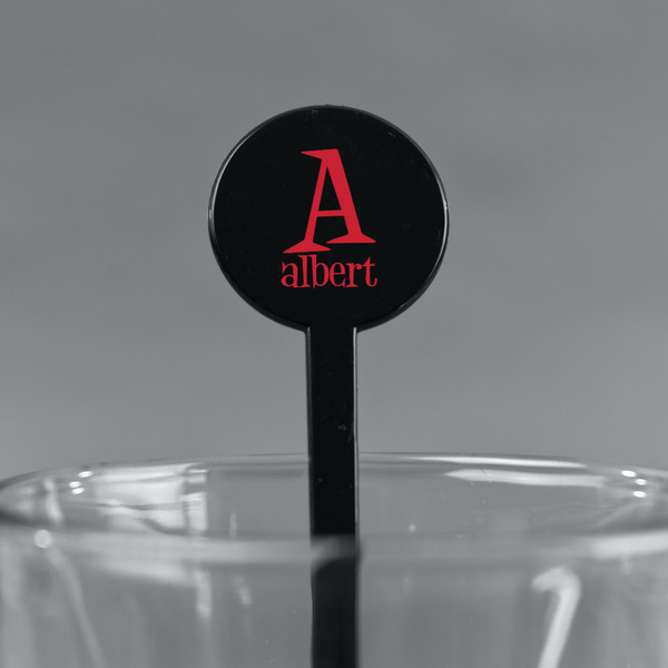 Name & Initial Black Plastic 7" Stir Stick - Round - Main