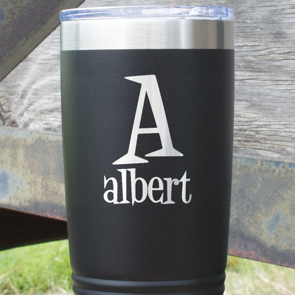 Name & Initial Black Polar Camel Tumbler - 20oz - Close Up