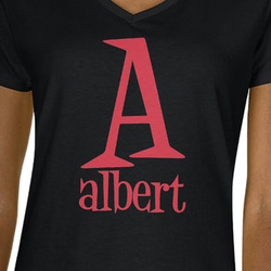 Name & Initial Women's V-Neck T-Shirt - Black - Large (Personalized)