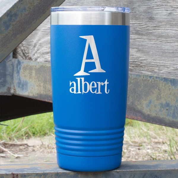 Custom Name & Initial 20 oz Stainless Steel Tumbler - Royal Blue - Double-Sided (Personalized)