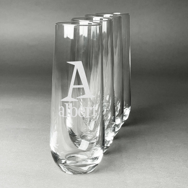 Custom Name & Initial Champagne Flute - Stemless - Laser Engraved - Set of 4 (Personalized)