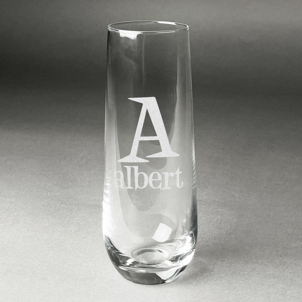 Custom Name & Initial Champagne Flute - Stemless - Laser Engraved (Personalized)
