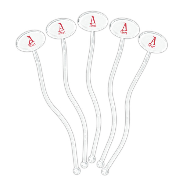 Name & Initial Clear Plastic 7" Stir Stick - Oval - Fan