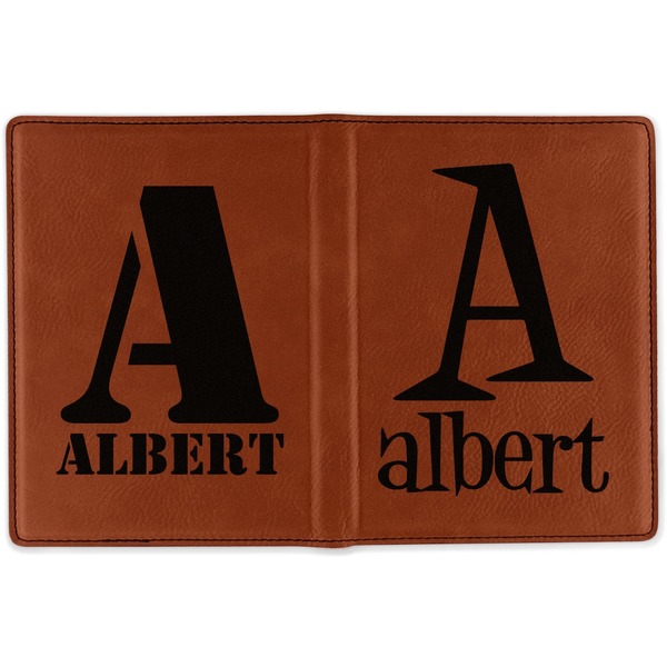 Name & Initial Cognac Leather Passport Holder Outside Double Sided - Apvl