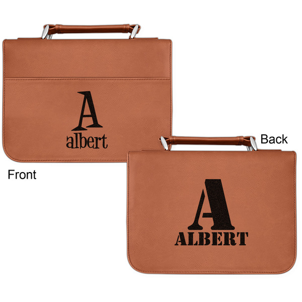 Name & Initial Cognac Leatherette Bible Covers - Small Double Sided Apvl