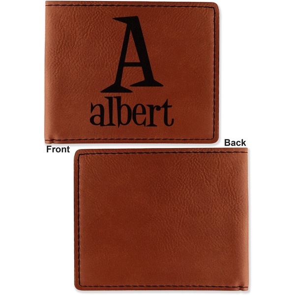 Name & Initial Cognac Leatherette Bifold Wallets - Front and Back Single Sided - Apvl