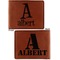 Name & Initial Cognac Leatherette Bifold Wallets - Front and Back