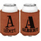 Name & Initial Cognac Leatherette Can Sleeve - Double Sided Front and Back