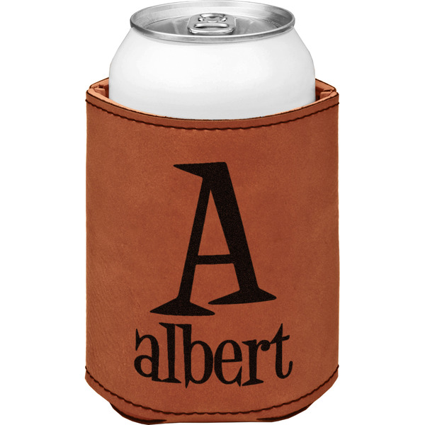 Custom Name & Initial Leatherette Can Sleeve - Double-Sided (Personalized)