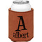 Name & Initial Cognac Leatherette Can Sleeve - Single Front