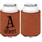 Name & Initial Cognac Leatherette Can Sleeve - Single Sided Front and Back