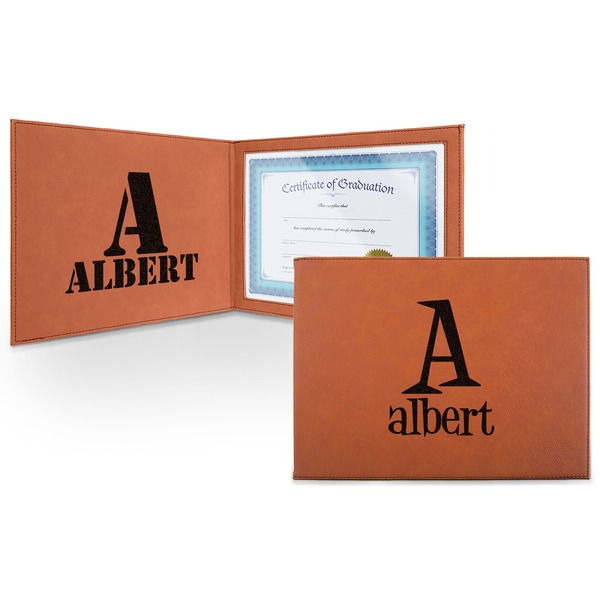 Custom Name & Initial Leatherette Certificate Holder (Personalized)