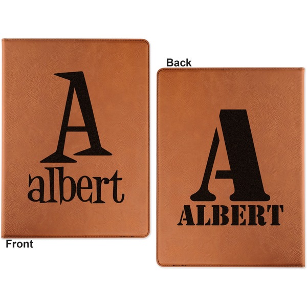 Name & Initial Cognac Leatherette Portfolios with Notepad - Large - Double Sided - Apvl