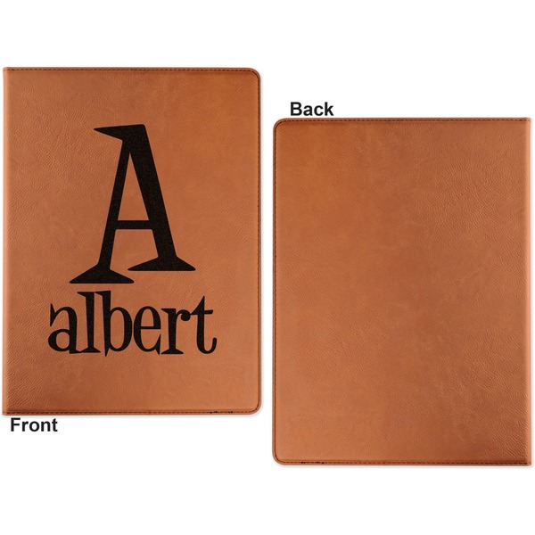 Name & Initial Cognac Leatherette Portfolios with Notepad - Large - Single Sided - Apvl
