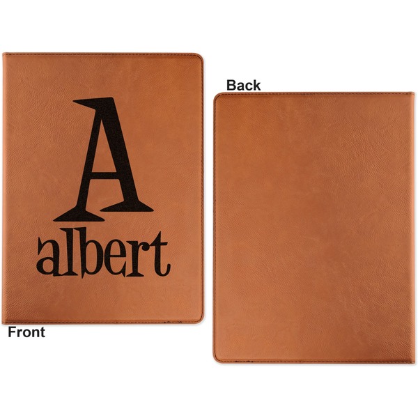 Name & Initial Cognac Leatherette Portfolios with Notepad - Small - Single Sided- Apvl