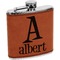 Name & Initial Cognac Leatherette Wrapped Stainless Steel Flask