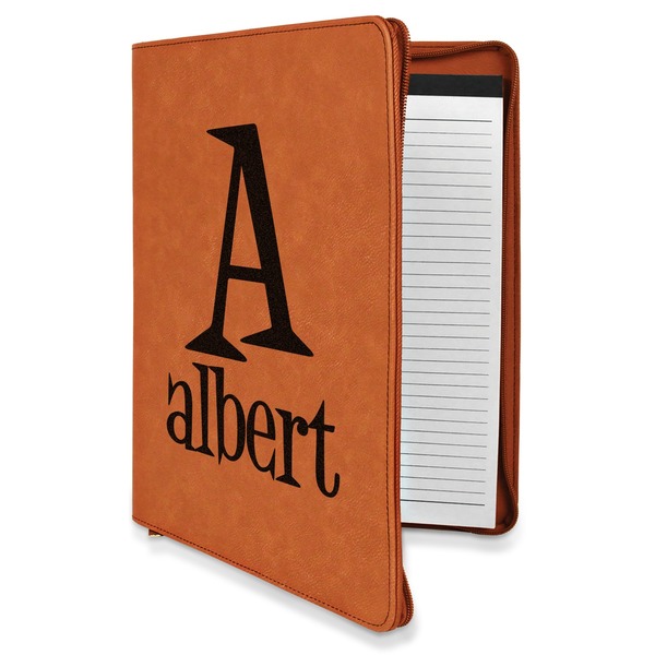 Custom Name & Initial Leatherette Zipper Portfolio with Notepad - Single-Sided (Personalized)