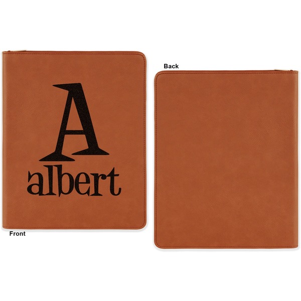 Name & Initial Cognac Leatherette Zipper Portfolios with Notepad - Single Sided - Apvl