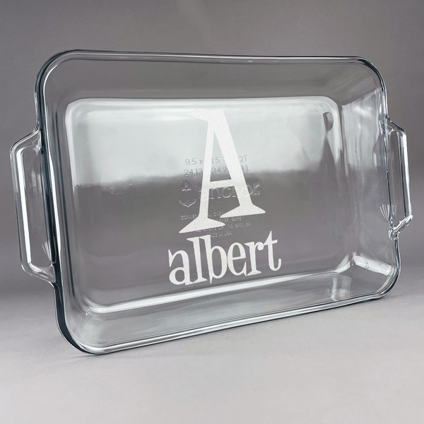 Custom Name & Initial Glass Baking Dish with Truefit Lid - 13in x 9in (Personalized)