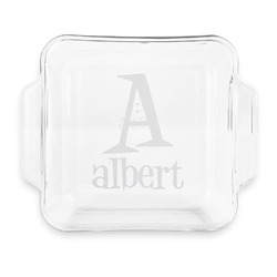 Name & Initial Glass Cake Dish with Truefit Lid - 8in x 8in (Personalized)