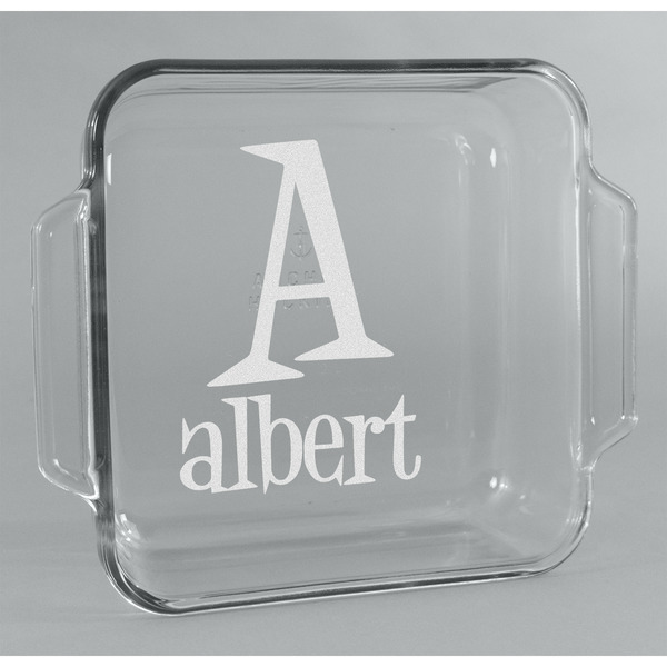 Custom Name & Initial Glass Cake Dish - 8in x 8in (Personalized)