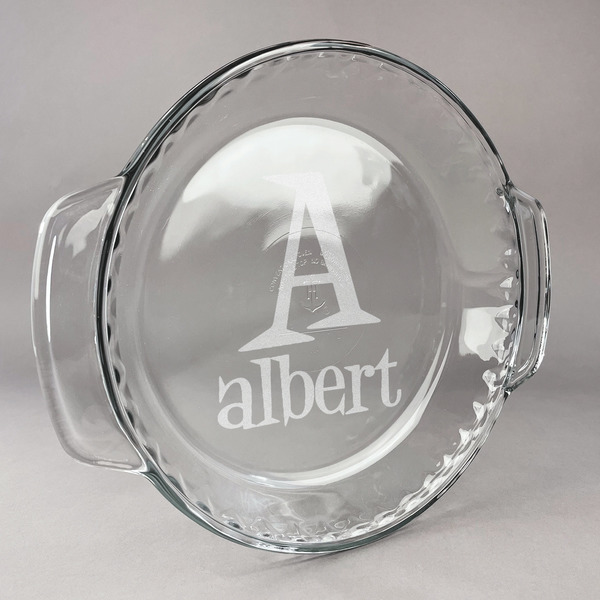 Custom Name & Initial Glass Pie Dish - 9.5in Round (Personalized)
