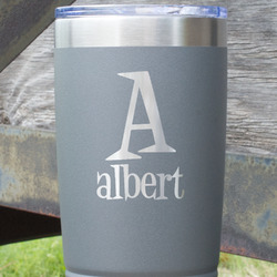 Name & Initial 20 oz Stainless Steel Tumbler - Grey - Double-Sided (Personalized)