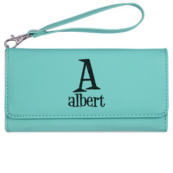 Name & Initial Ladies Leatherette Wallet - Laser Engraved - Teal (Personalized)