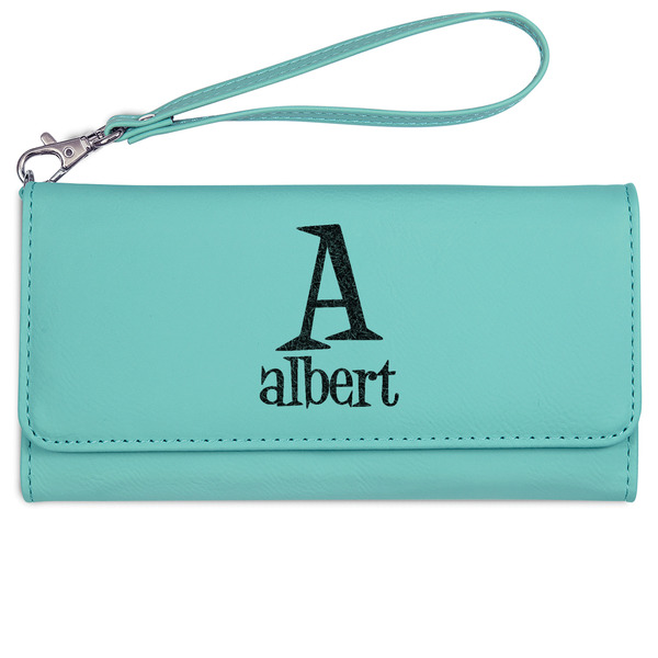 Custom Name & Initial Ladies Leatherette Wallet - Laser Engraved - Teal (Personalized)