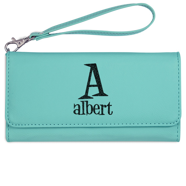 Name & Initial Ladies Wallet - Leather - Teal - Front View