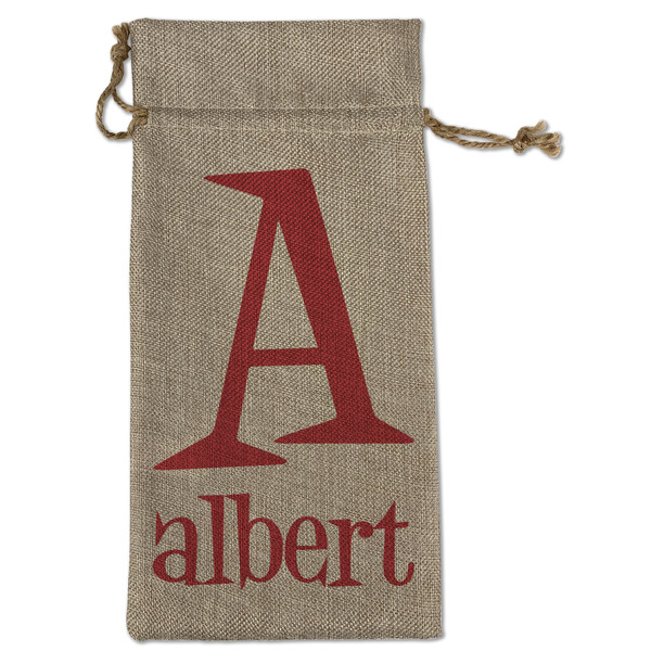 Name & Initial Large Burlap Gift Bags - Front