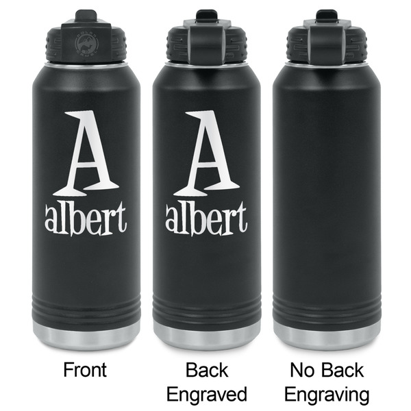 Name & Initial Laser Engraved Water Bottles - 2 Styles - Front & Back View