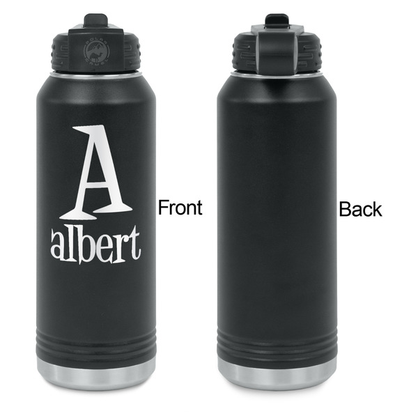 Name & Initial Laser Engraved Water Bottles - Front Engraving - Front & Back View