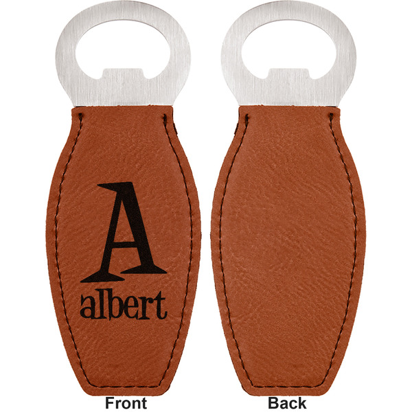 Name & Initial Leather Bar Bottle Opener - Front and Back (single sided)