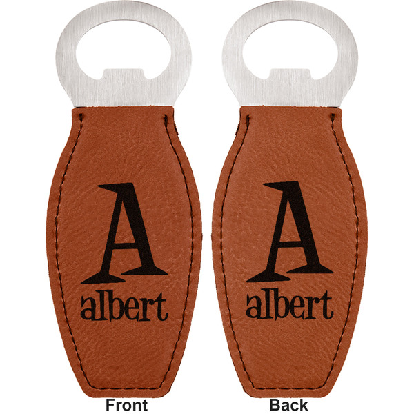 Name & Initial Leather Bar Bottle Opener - Front and Back
