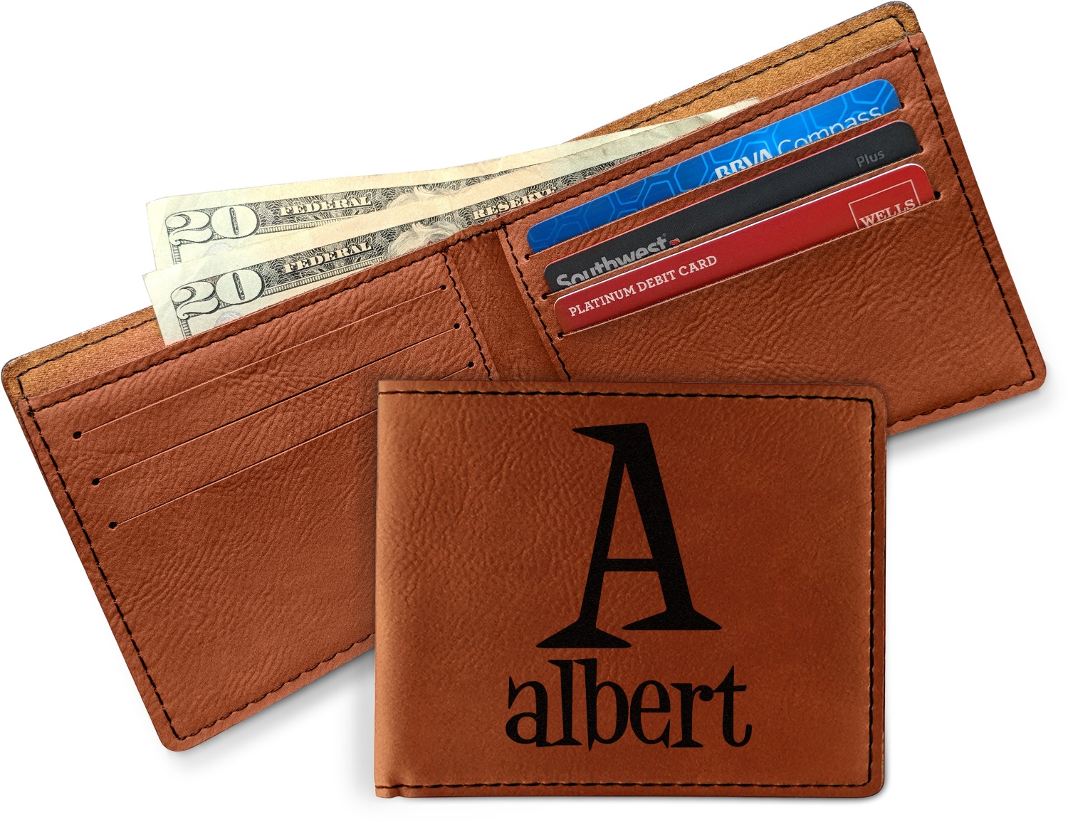 Custom Name & Initial Leatherette Bifold Wallet SingleSided (Personalized) YouCustomizeIt