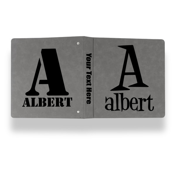 Name & Initial Leather Binder - 1" - Grey - Back Spine Front View