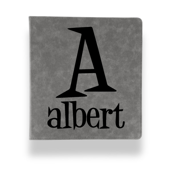 Custom Name & Initial Leather Binder - 1" - Grey (Personalized)