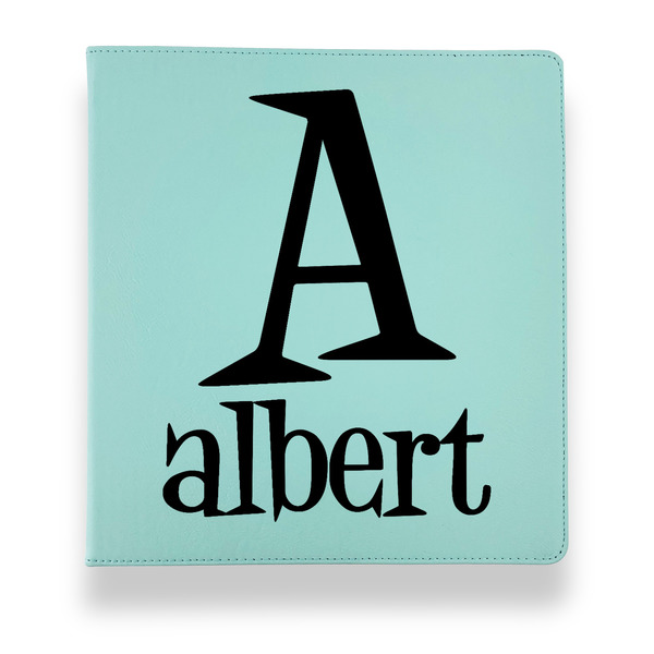 Custom Name & Initial Leather Binder - 1" - Teal (Personalized)
