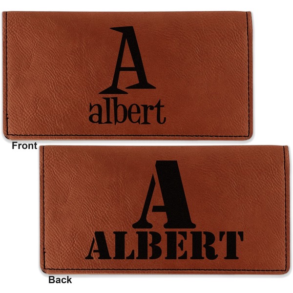 Name & Initial Leather Checkbook Holder Front and Back