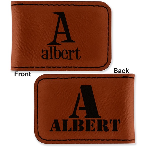 Name & Initial Leatherette Magnetic Money Clip - Front and Back