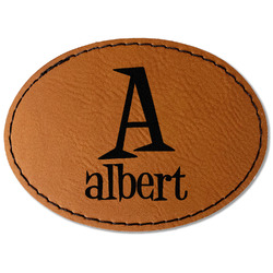 Name & Initial Faux Leather Iron On Patch - Oval (Personalized)