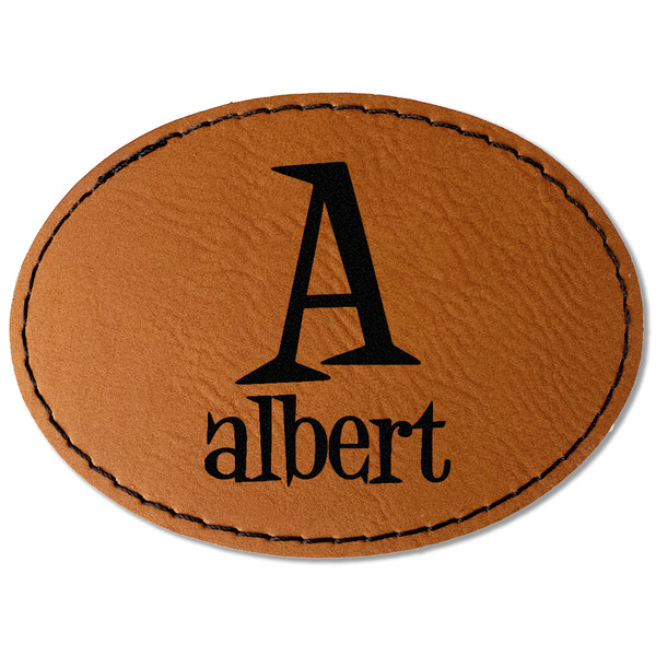 Custom Name & Initial Faux Leather Iron On Patch - Oval (Personalized)