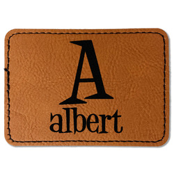 Name & Initial Faux Leather Iron On Patch - Rectangle (Personalized)