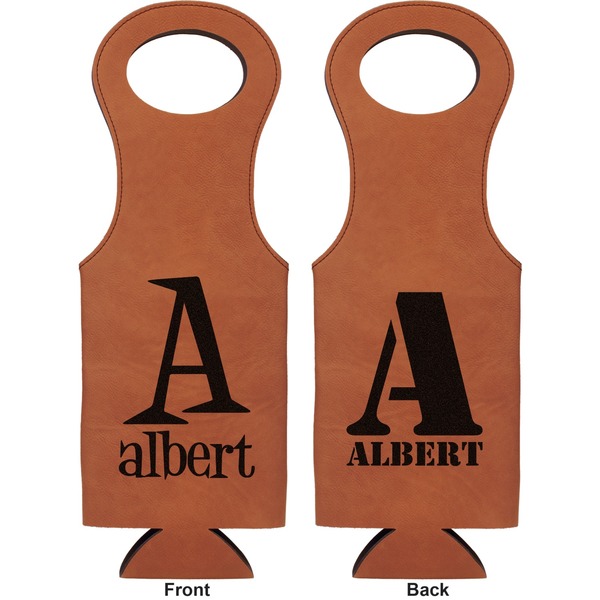 Name & Initial Leatherette Wine Tote Double Sided - Front and Back