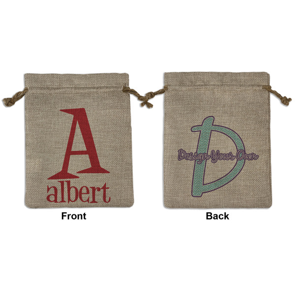 Custom Name & Initial Burlap Gift Bag - Medium -Double-Sided (Personalized)