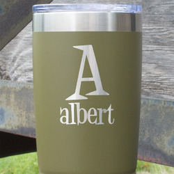 Name & Initial 20 oz Stainless Steel Tumbler - Olive - Single-Sided (Personalized)