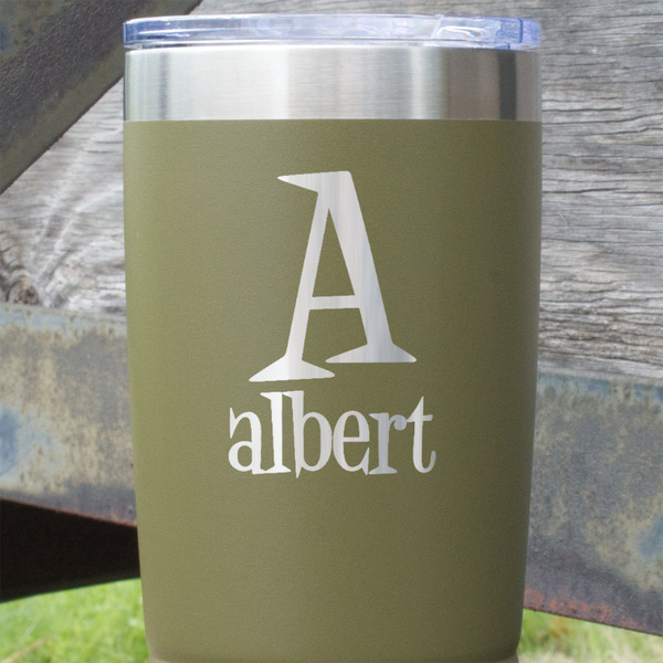 Name & Initial Olive Polar Camel Tumbler - 20oz - Close Up