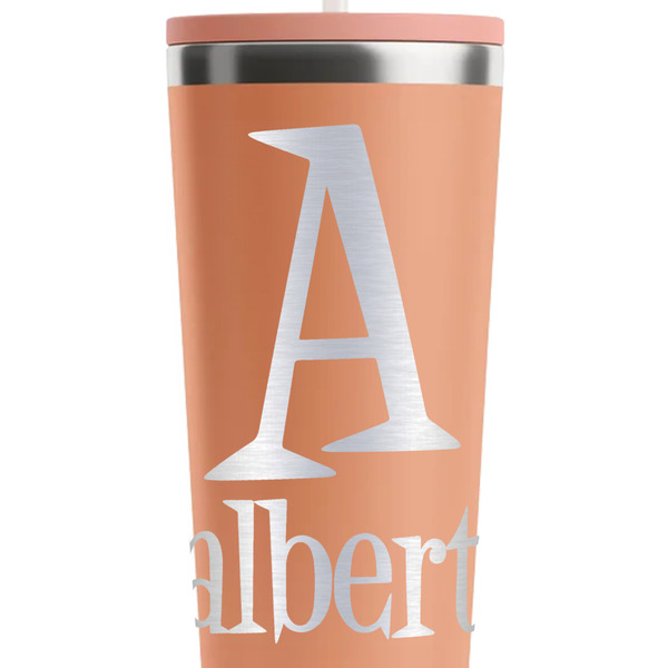 Name & Initial Peach RTIC Everyday Tumbler - 28 oz. - Close Up